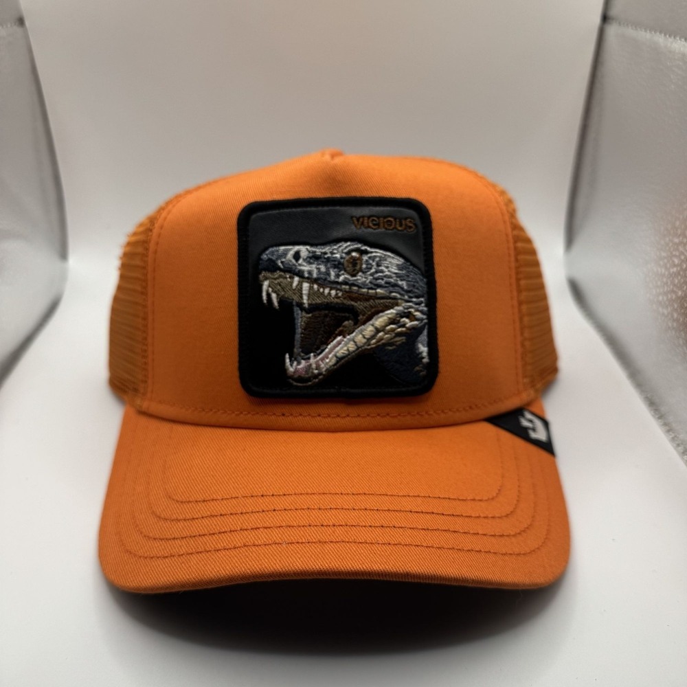 Goorin‎ Bros Vicious Dinosaur Orange Trucker Hat The Farm Adjustable Mesh Cap
